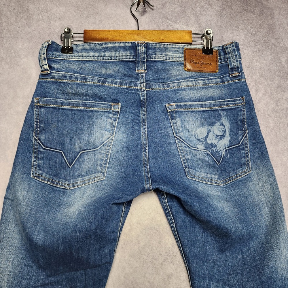 Pepe‎ Jeans London Cash Mens 31x34 Regular Fit Slim Leg Blue Jeans Skull Pocket